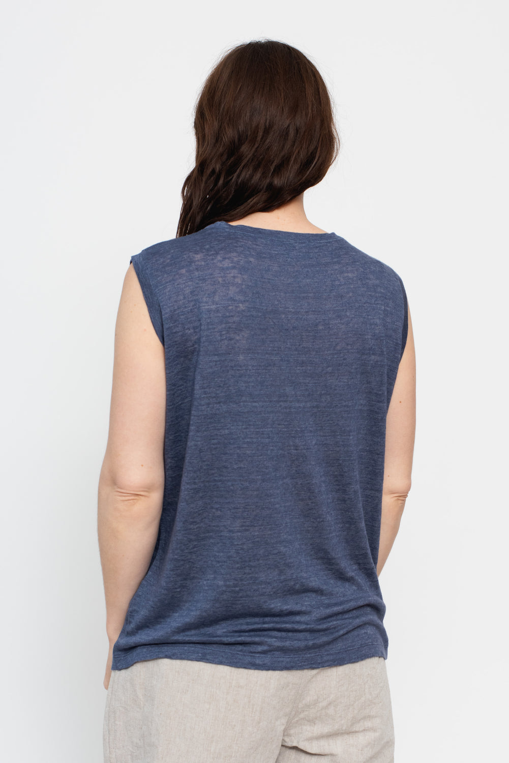 Linen Tank Top Grey Blue