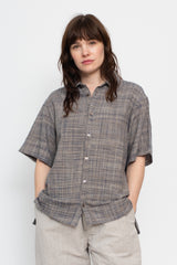 Unisex Organic S/S Cotton Slub Shirt, Navy and Gray