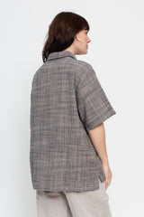 Unisex Organic S/S Cotton Slub Shirt, Navy and Gray