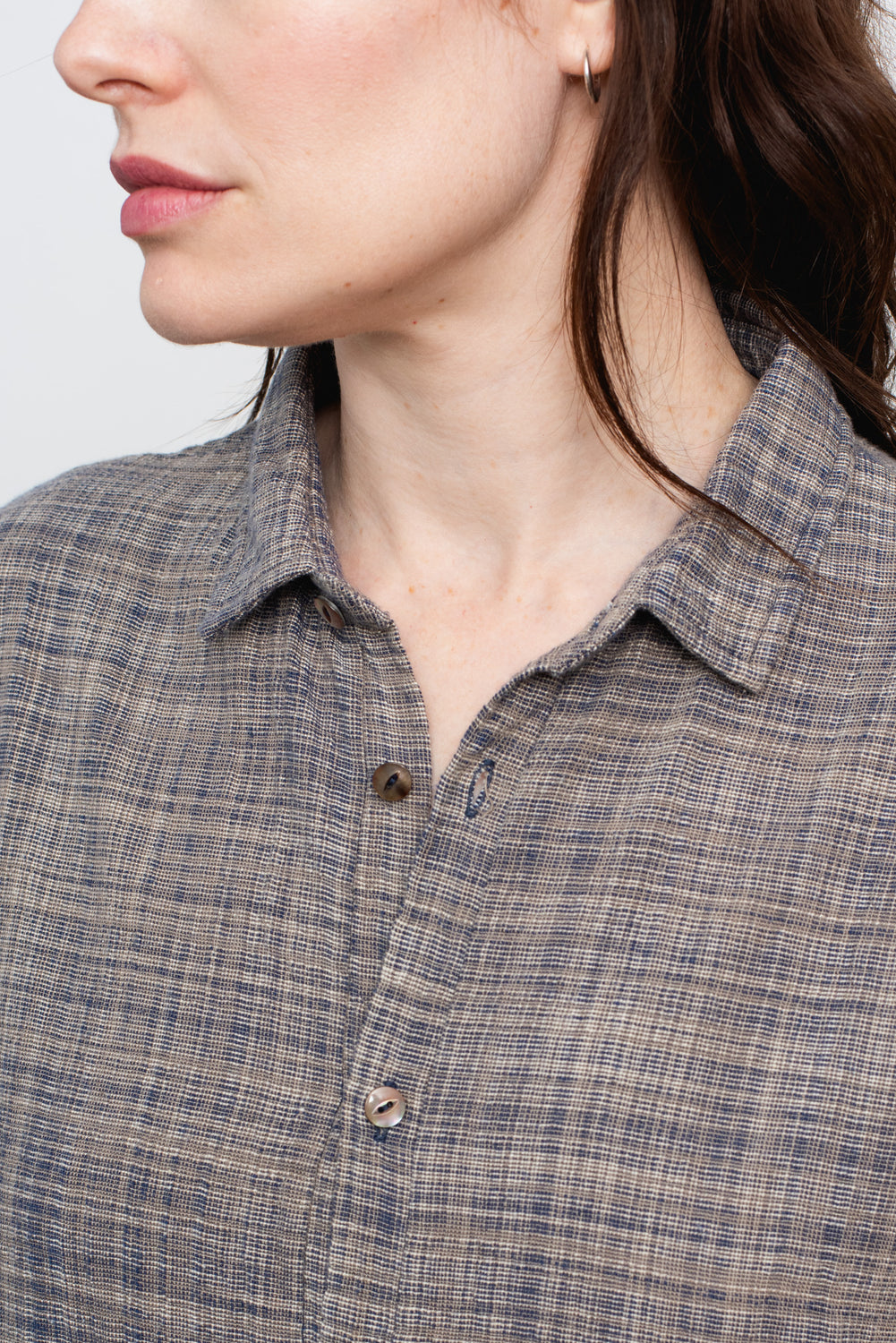 Unisex Organic S/S Cotton Slub Shirt, Navy and Gray