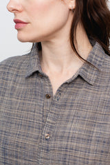 Unisex Organic S/S Cotton Slub Shirt, Navy and Gray