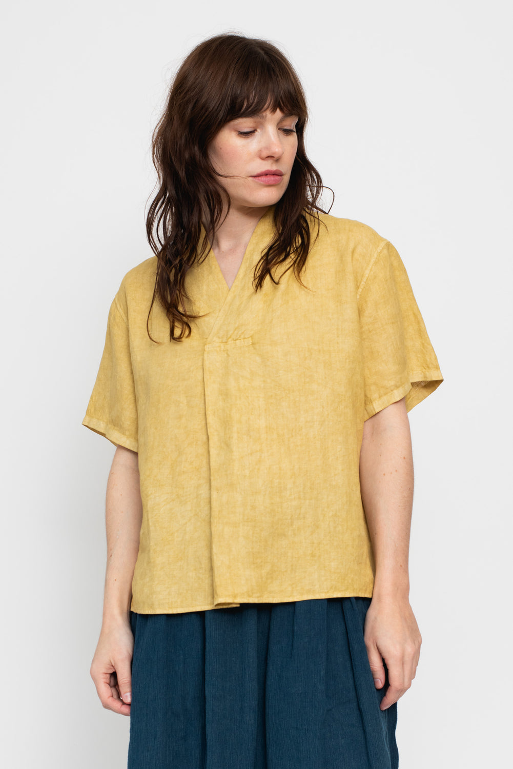 Hemp Short Sleeve Pullover Shirt, Yellow