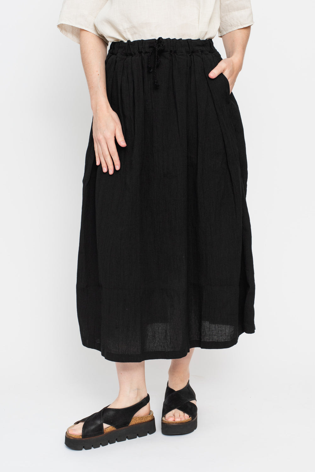 Tightly Twisted Hemp and Cotton Skirt, Black