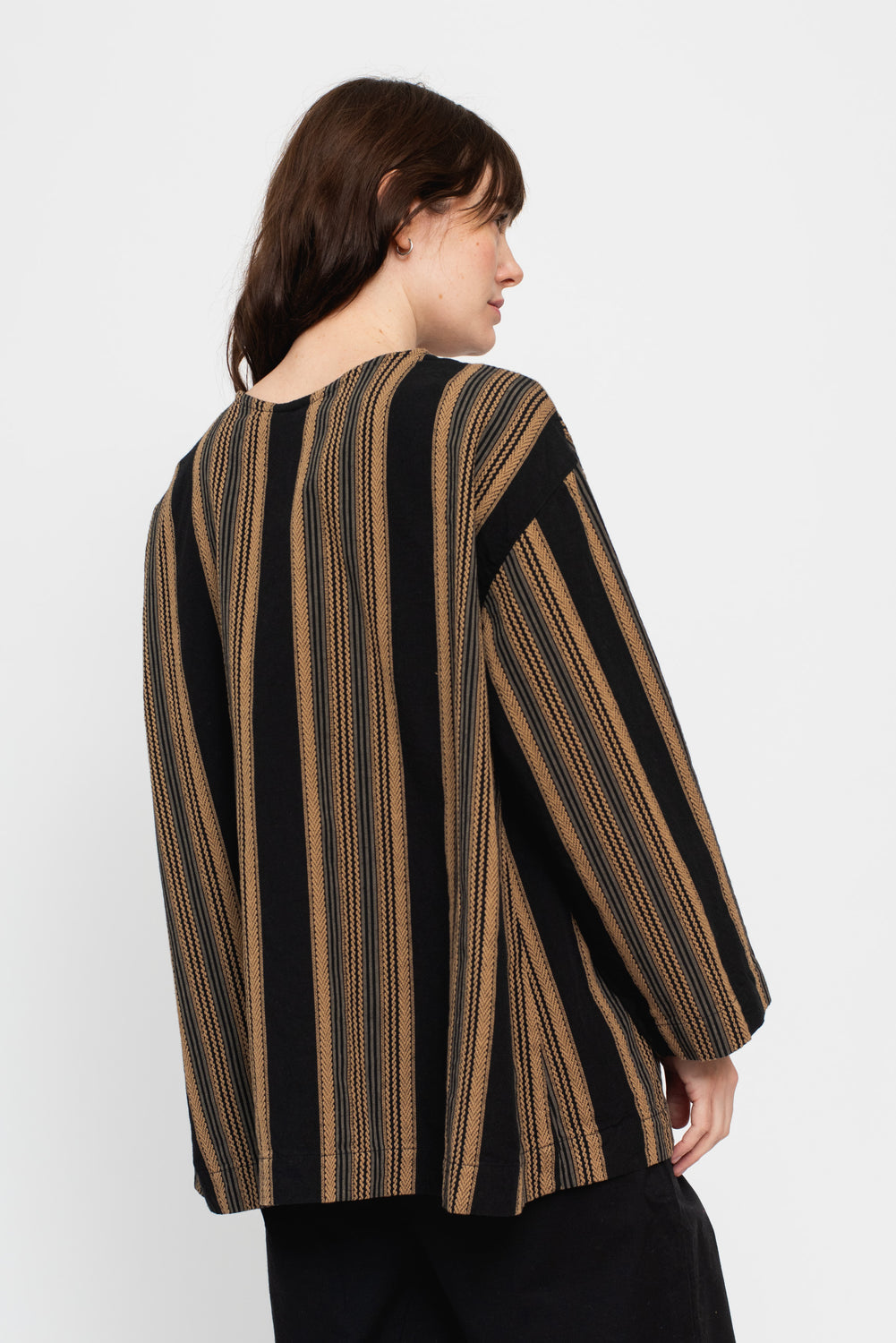Jacquard Stripe Shirt Black x Beige