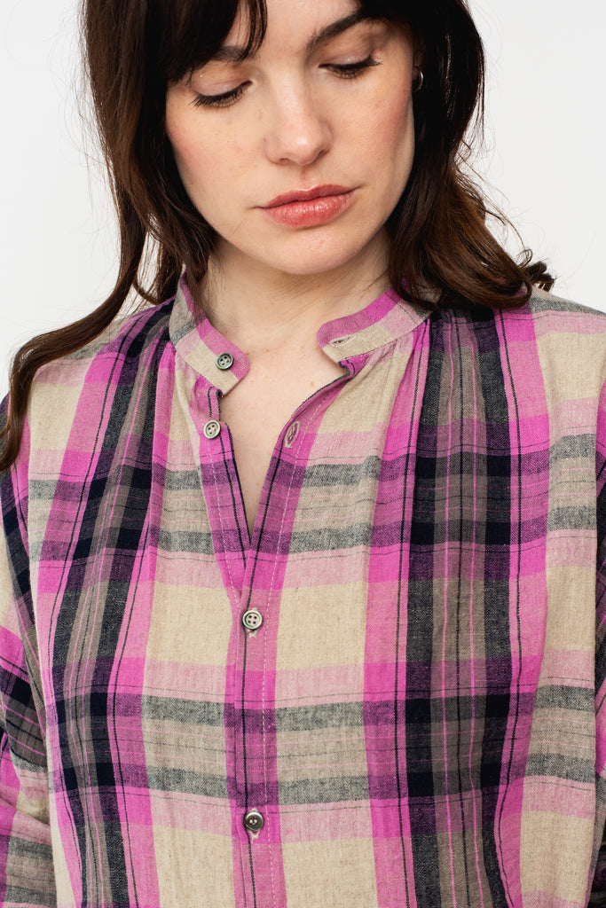 Linen + Cotton Tartan Shirt, Pink
