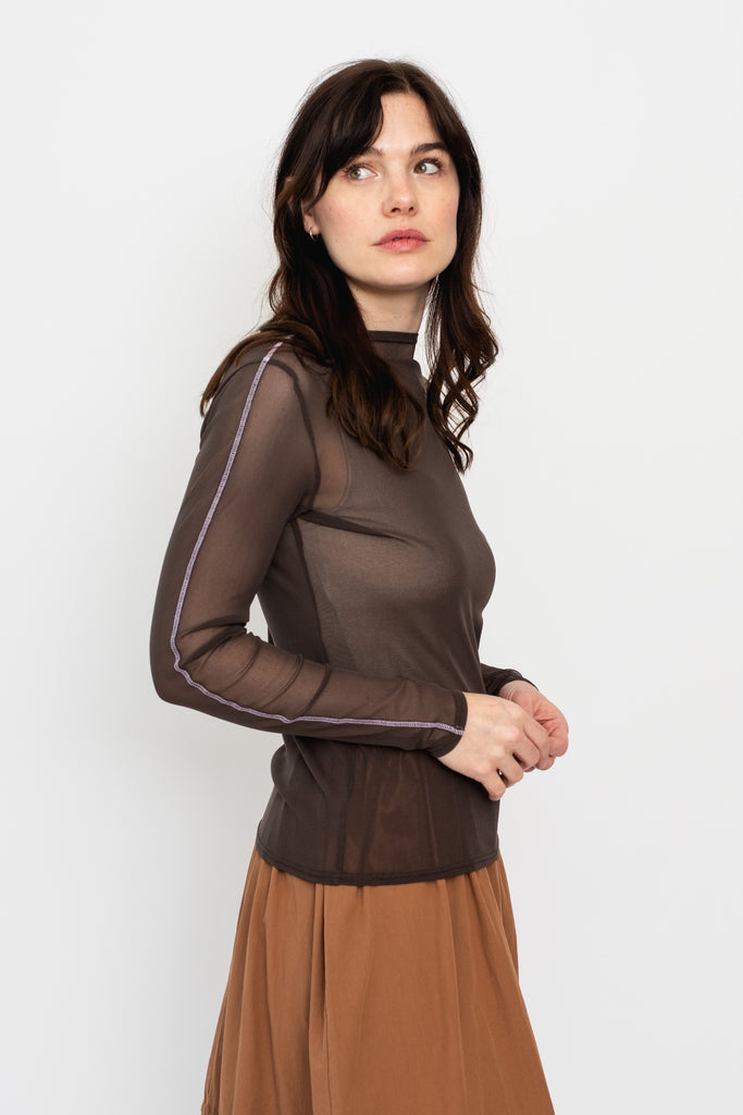 Rein Long Sleeve Mesh Top, Brown Lilac