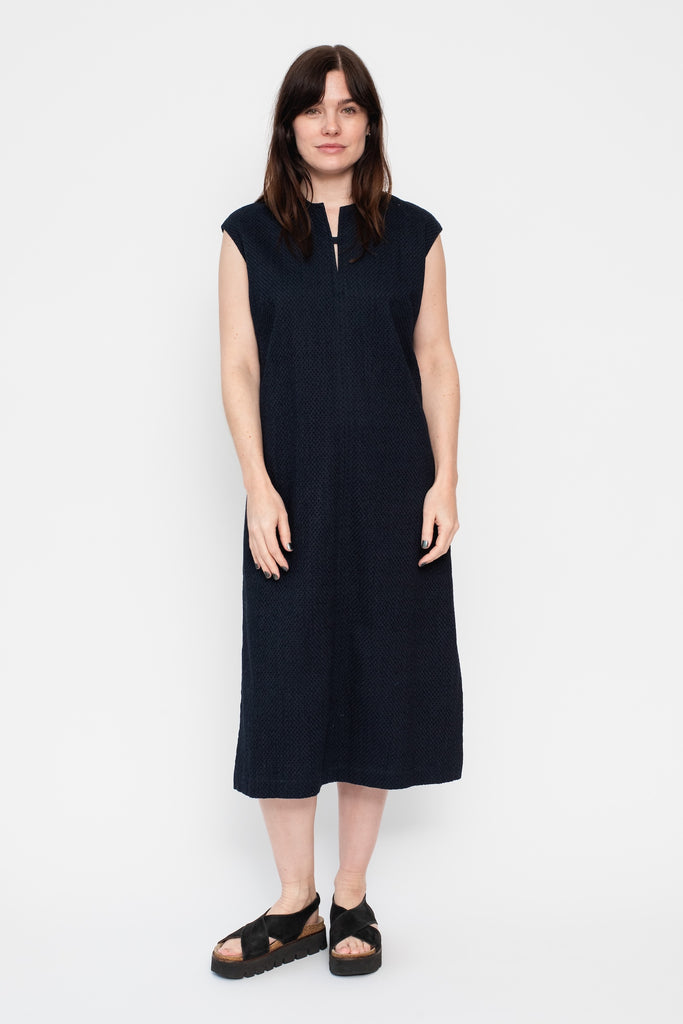 Woven Cotton Meyer Lace Slit Neck Dress