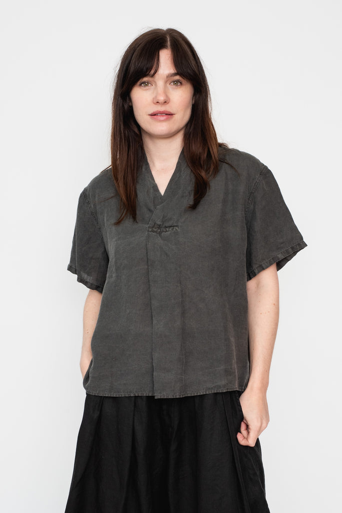 Hemp Short Sleeve Pullover Shirt, Charcoal