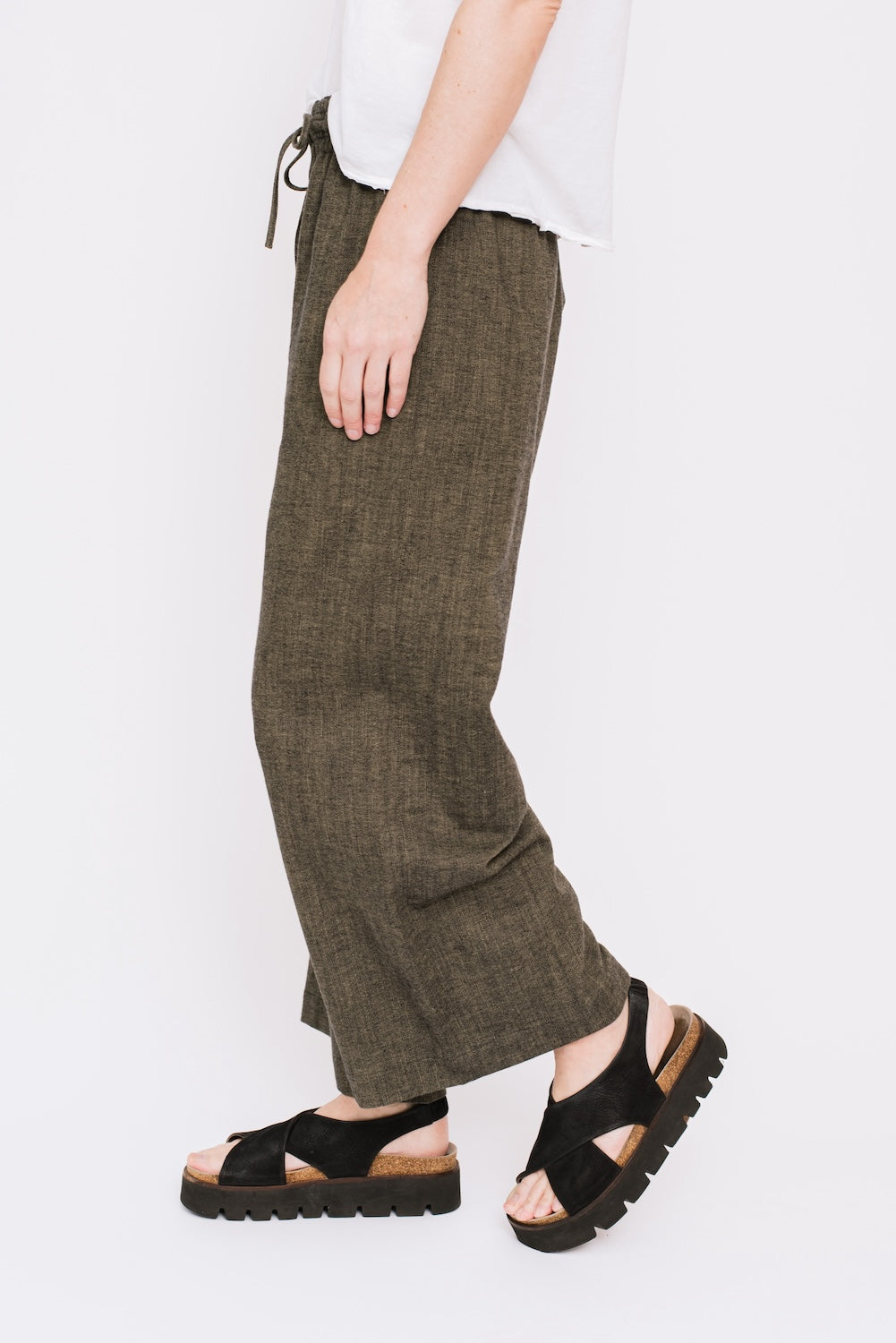 Wide Legged Cotton Pants, Heather Olive