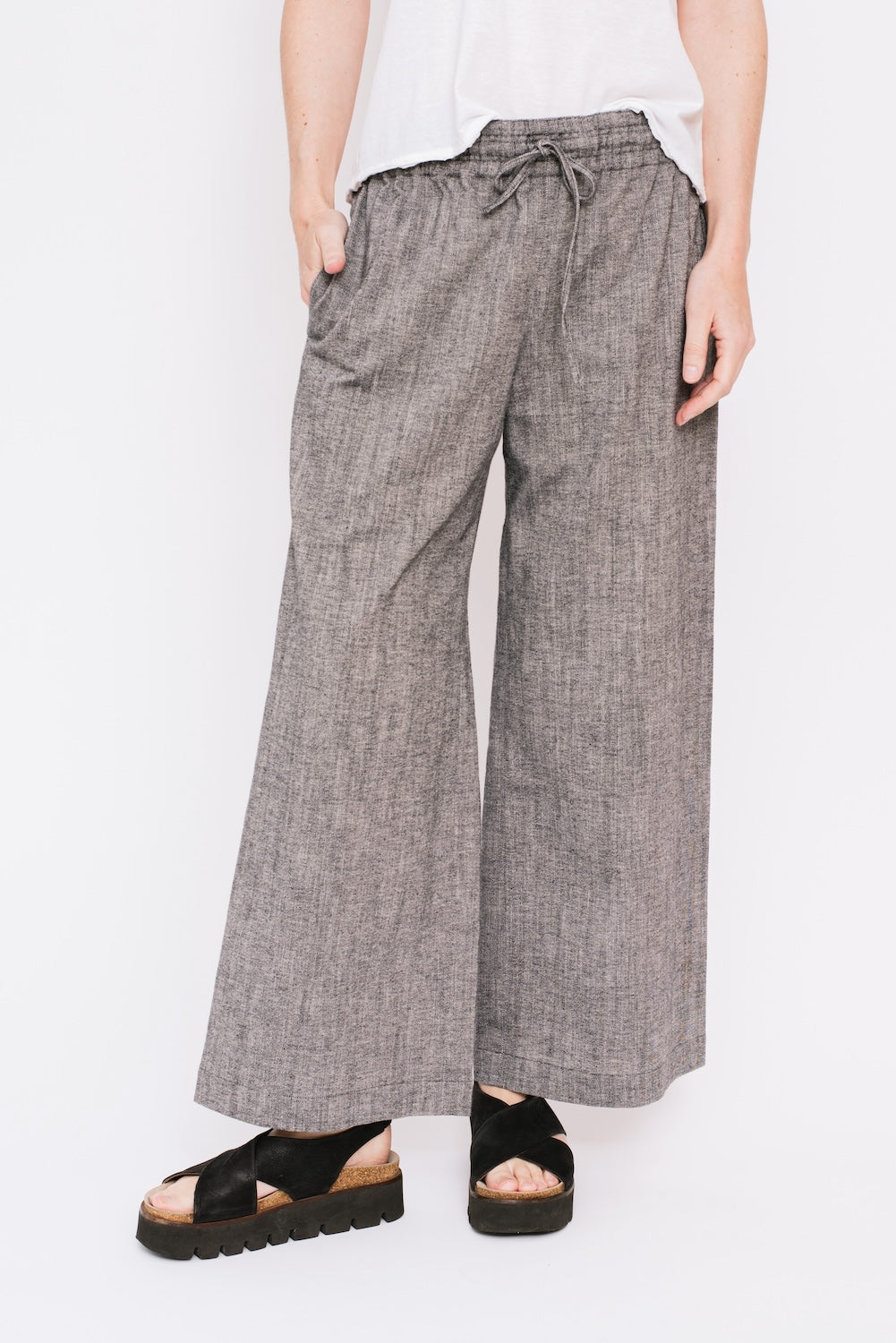 Wide Legged Cotton Pants, Heather Grey