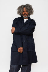 Woven Indigo Nylon Satin Field Coat