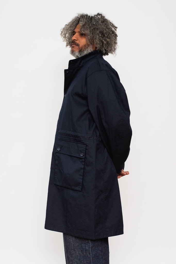Woven Indigo Nylon Satin Field Coat
