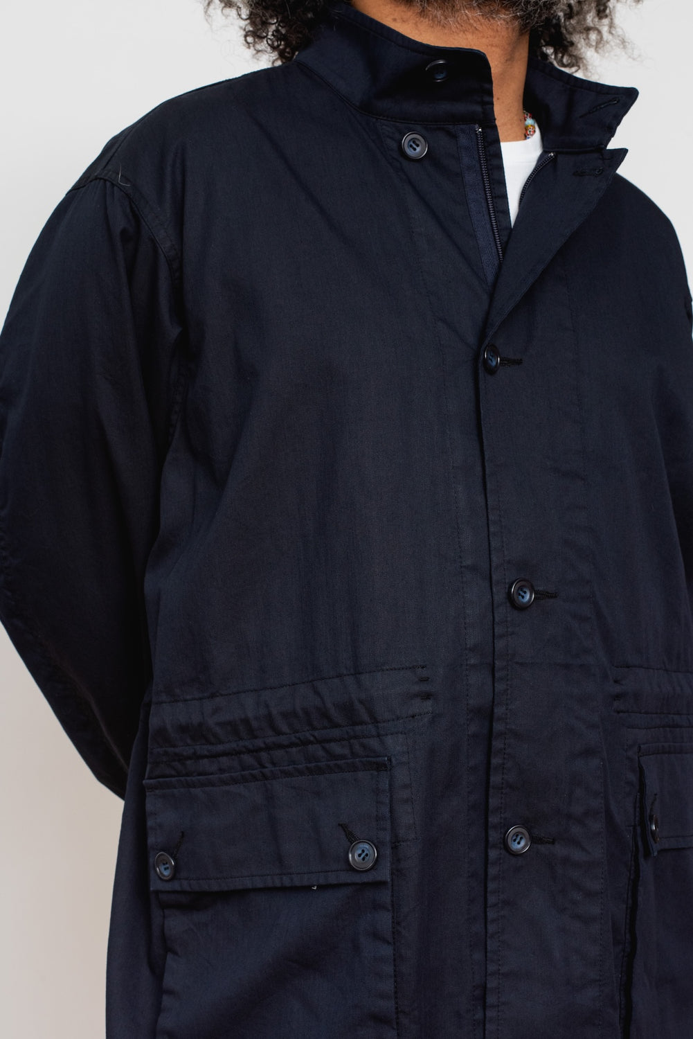 Woven Indigo Nylon Satin Field Coat