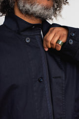 Woven Indigo Nylon Satin Field Coat