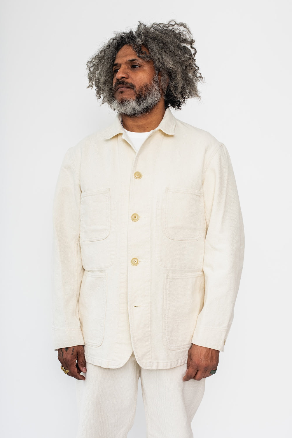 Woven Yukizarashi Sashiko Coverall Jacket, Natural