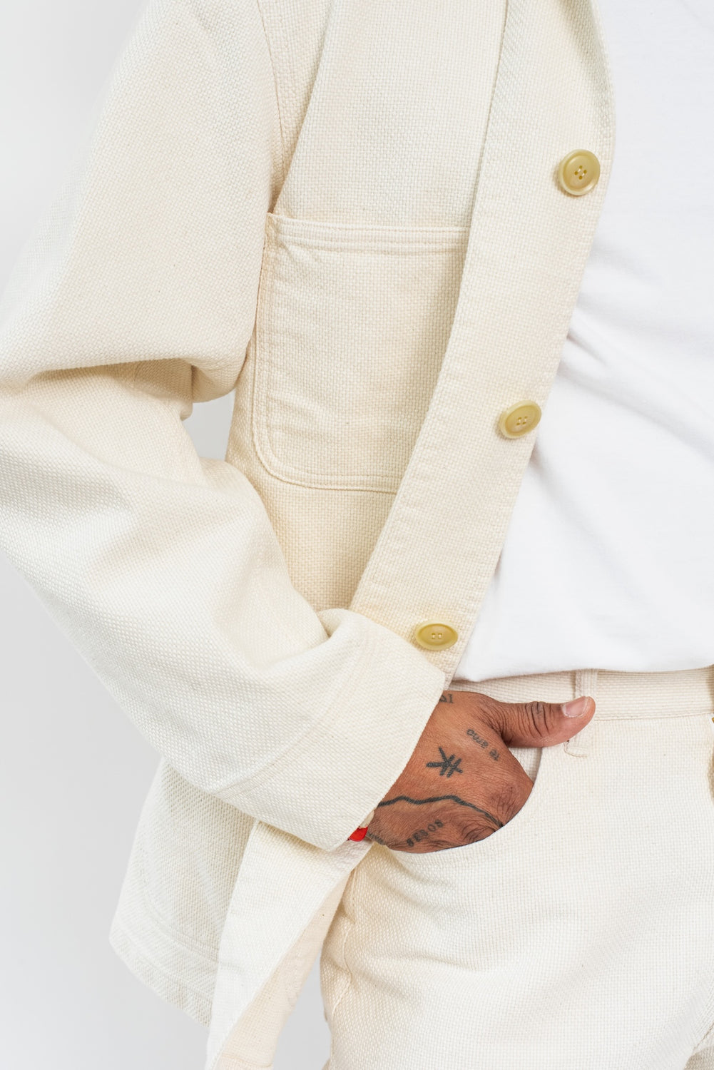 Woven Yukizarashi Sashiko Coverall Jacket, Natural