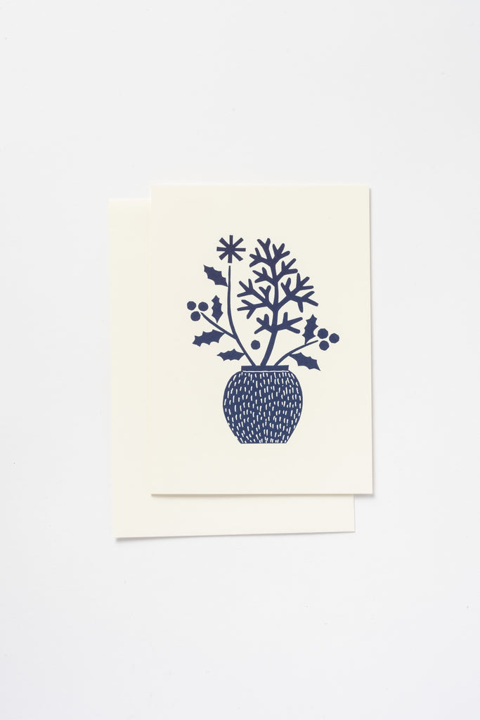 Greeting Card Vase with Holly, Natural and Blue
