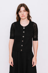 Short Sleeve Linen Knit Cardigan Black