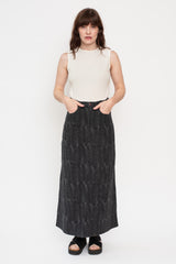 12oz MAGPIE Denim High Waisted Maxi Skirt, BLKxBLK