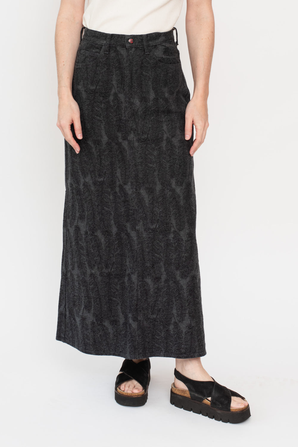 12oz MAGPIE Denim High Waisted Maxi Skirt, BLKxBLK