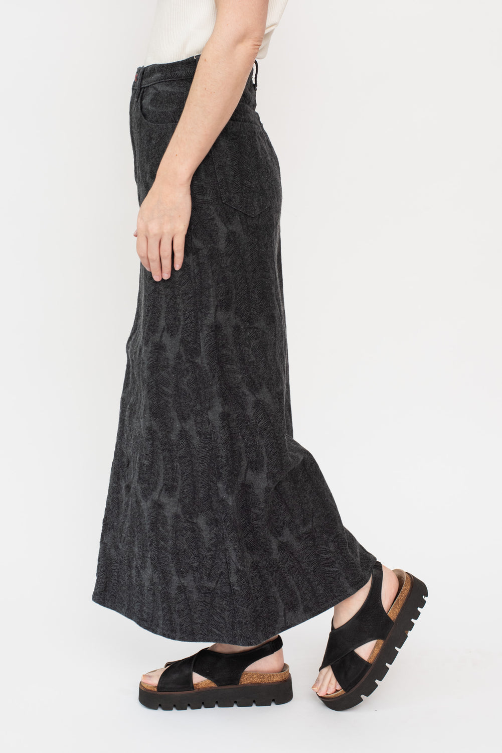 12oz MAGPIE Denim High Waisted Maxi Skirt, BLKxBLK