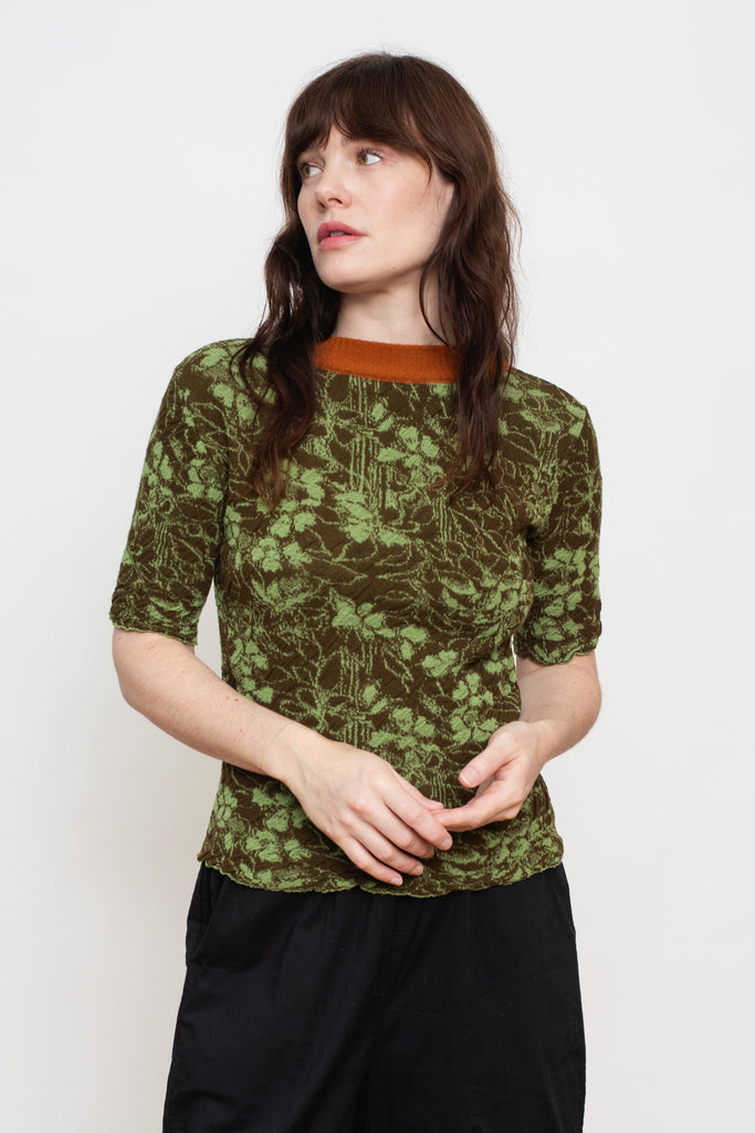 Cotton Knit Floral Sweater, Light Green