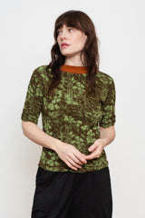 Cotton Knit Floral Sweater, Light Green
