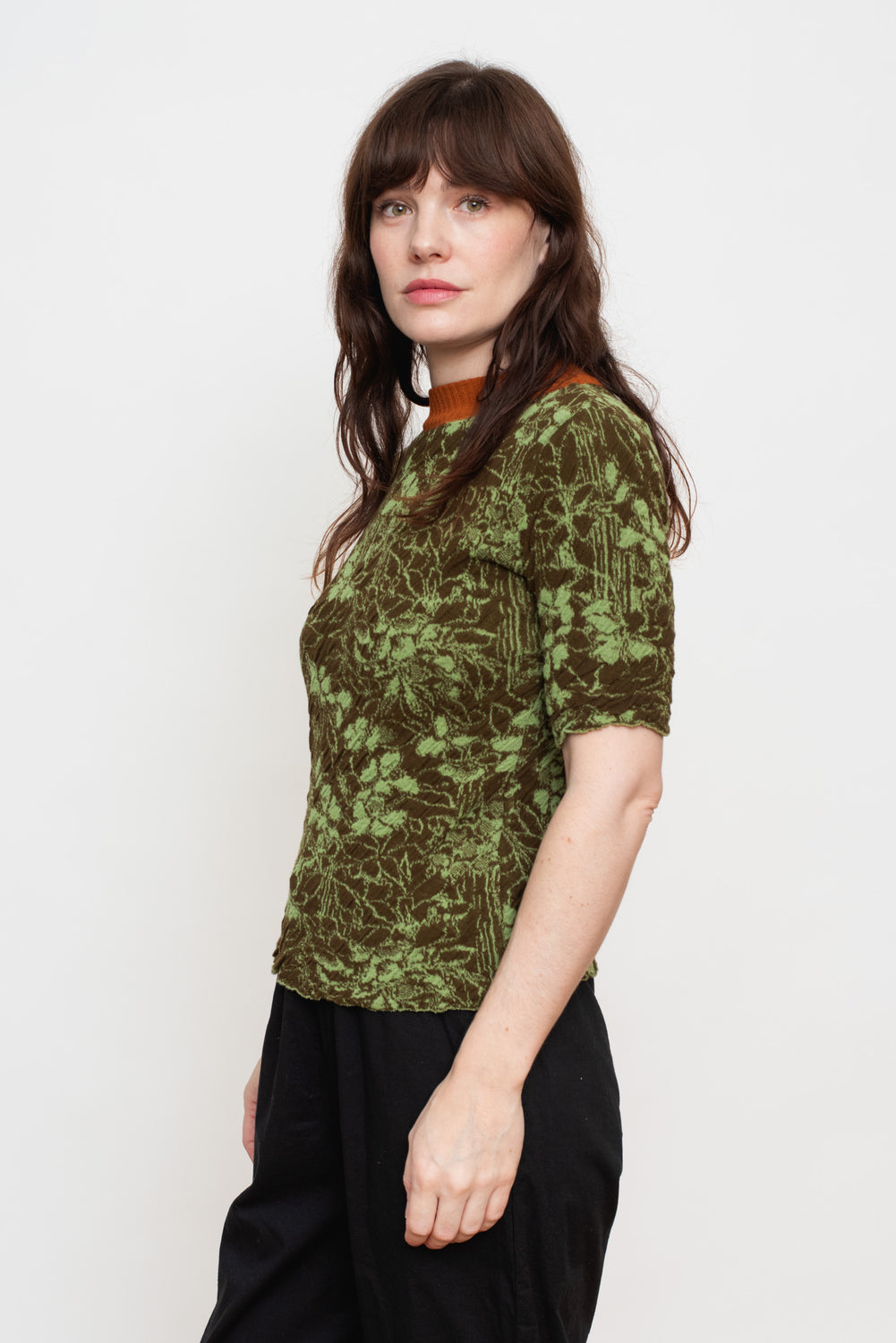 Cotton Knit Floral Sweater, Light Green