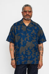 French Cloth Linen GUIDING LIGHT RAVEN-dye Aloha Shirt, IDG