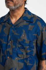 French Cloth Linen GUIDING LIGHT RAVEN-dye Aloha Shirt, IDG