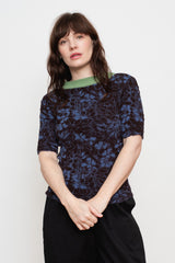 Cotton Knit Floral Sweater, Violet Blue