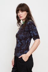 Cotton Knit Floral Sweater, Violet Blue