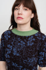 Cotton Knit Floral Sweater, Violet Blue