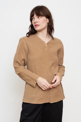 Tightly Twisted Cotton and Hemp Long Sleeve Henley Shirt, Walnut
