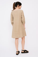 Linen Tunic Dress with Elastic Cuff, Mole