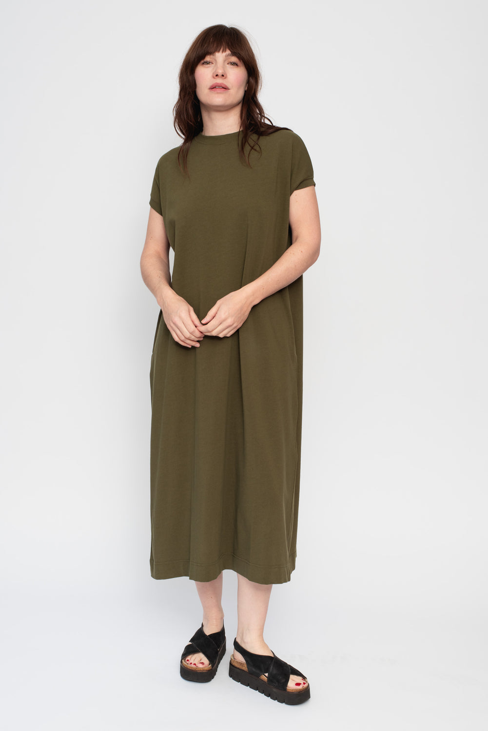 Knit Cotton Sleeveless Dress Khaki