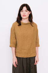 Linen Blouse with Collar Bronze