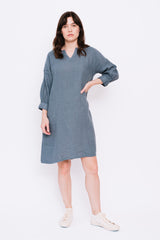 Linen Tunic Dress with Elastic Cuff Sea