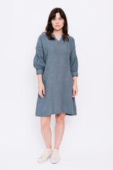 Linen Tunic Dress with Elastic Cuff Sea