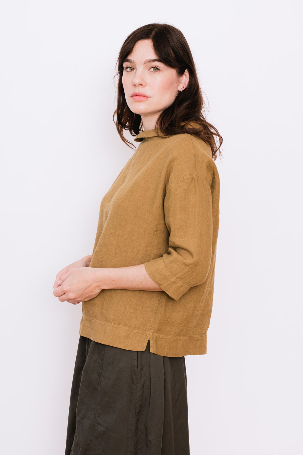 Linen Blouse with Collar Bronze