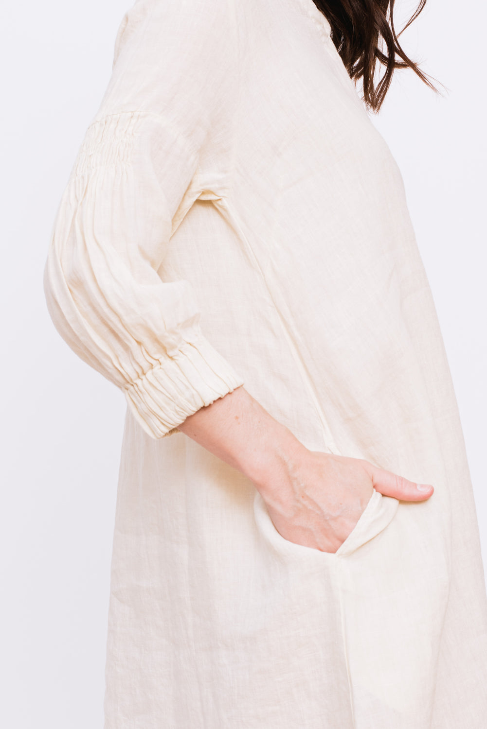Linen Tunic Dress with Elastic Cuff Bone