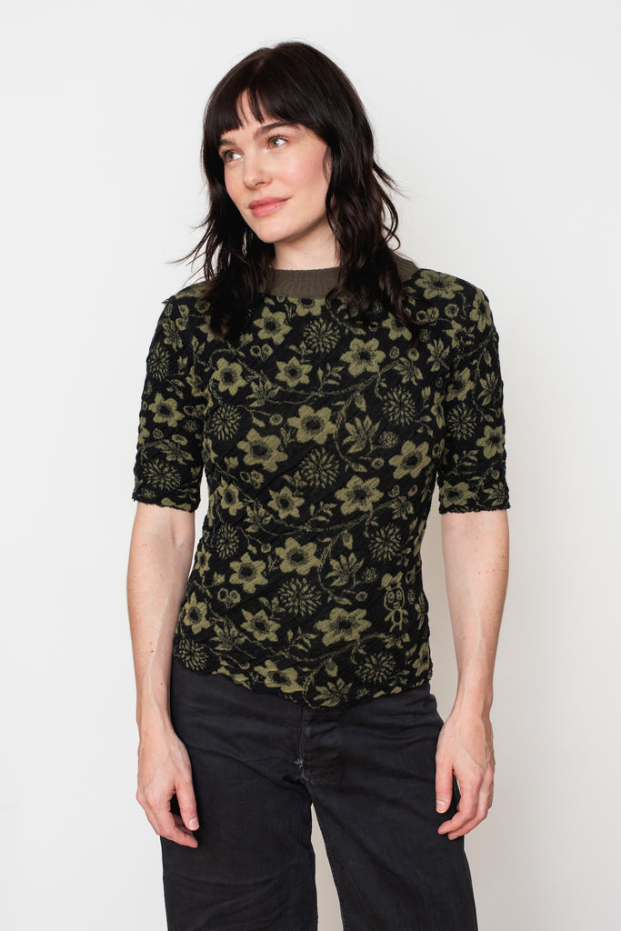 Cotton Knit Floral Sweater, Black