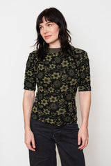 Cotton Knit Floral Sweater, Black