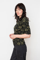 Cotton Knit Floral Sweater, Black