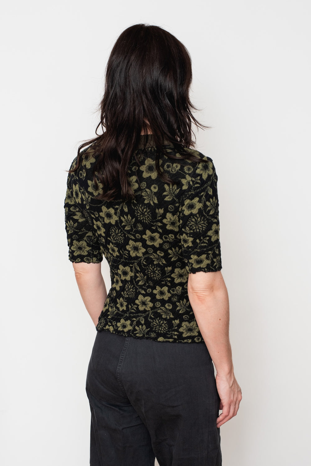 Cotton Knit Floral Sweater, Black