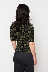 Cotton Knit Floral Sweater, Black