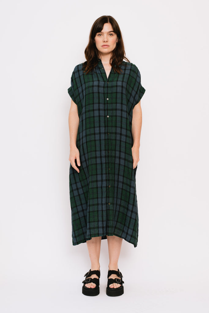 Linen Check AZUDAMAKI Dress