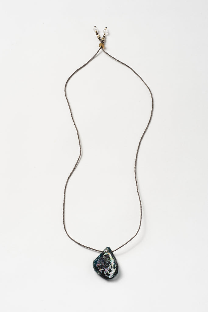 Macrame Necklace with Iridescent Roman Glass Shard