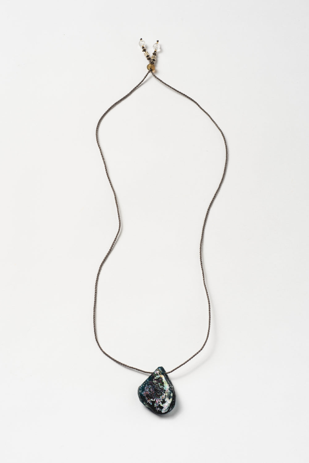 Macrame Necklace with Iridescent Roman Glass Shard