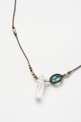 Macrame Necklace with Fluorite and Quartz